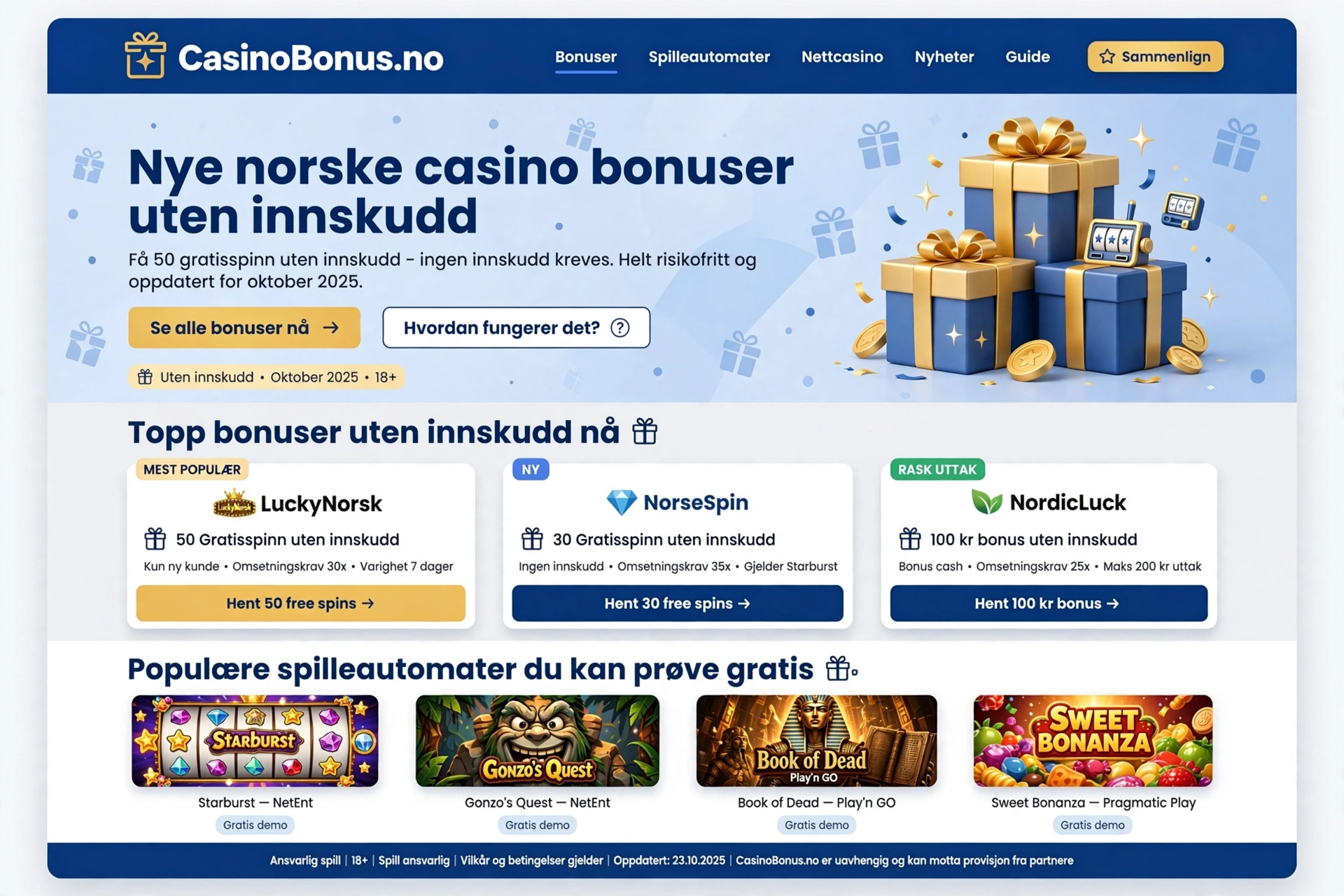 Nye norske casino bonus uten innskudd — komplett guide for spillere i 2026